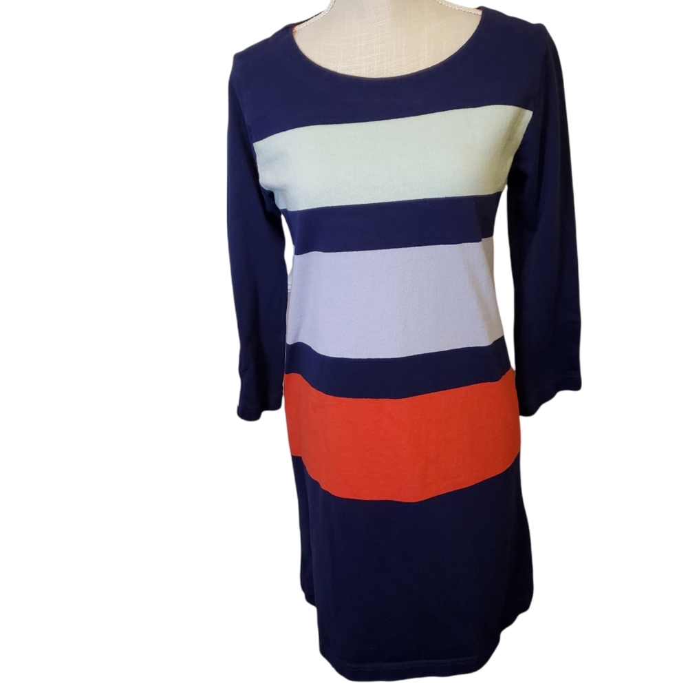 ALLIHOP | Women's Navy Blue with red/purple/green casual dress. Size medium.
